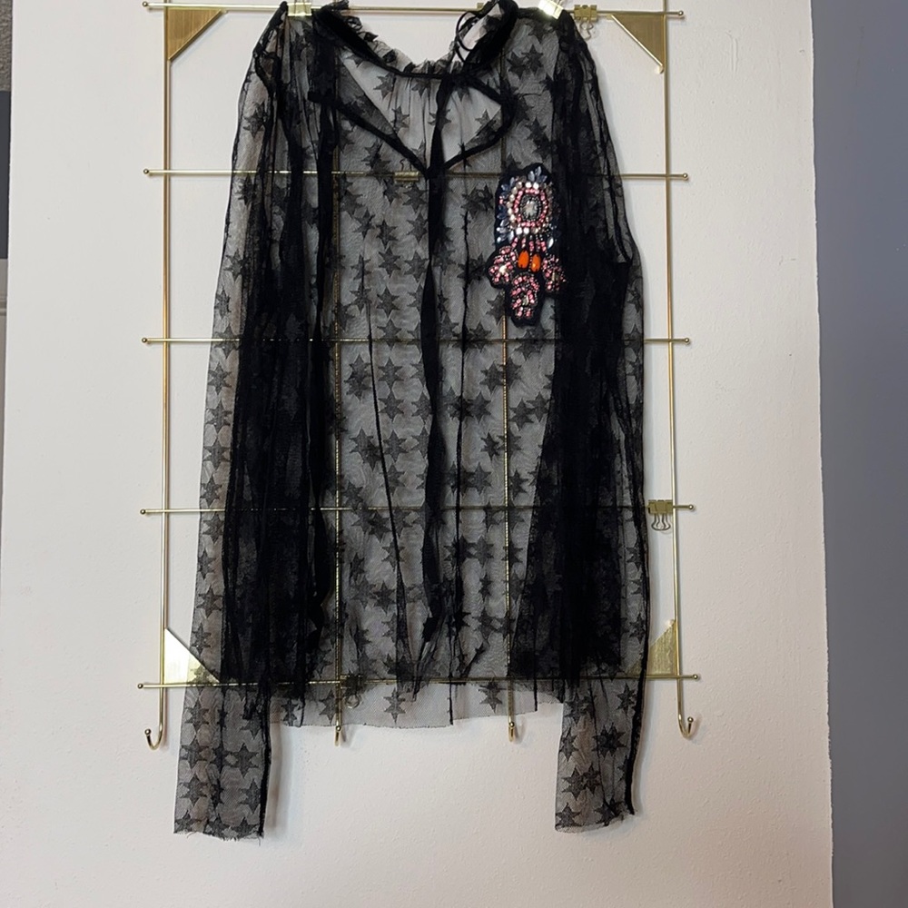Zara Trafaluc Star Mesh Embellished Blouse